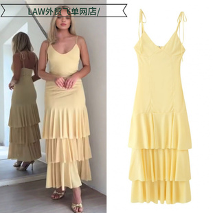 deep neck party 饰领吊带迷笛连衣 Sexy dress套头叠层装 satin