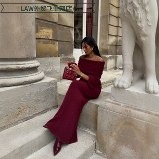 deep neck party 性感修 Sexy dress纯色露肩针织长裙时尚 satin