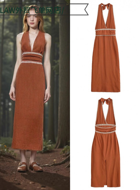 Sexy satin deep V-neck party dress&度假风刺绣修身迷笛连衣裙