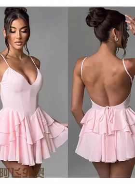 Flattering sexy floral print strapless dress法式性感深露背荷