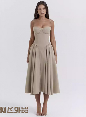 Flattering sexy floral print strapless dress现货小众拼接懒人