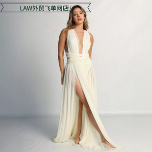 satin party deep neck dress挂脖系带连衣裙性感吊带礼服 Sexy