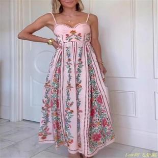 out vacation sexy seaside dress印花吊带连衣裙 knitted Hollow