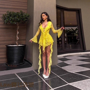 long sleeved Lace 领长袖 women shirt纯色高腰时尚 蕾丝拼 sexy