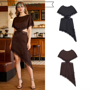 neck party Sexy 法式 deep dress爆款 性感辣妹优雅风蕾丝 satin