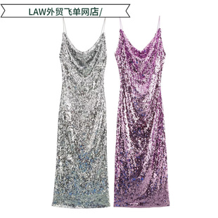 deep neck party 收腰加密亮片吊 Sexy dress性感时尚 satin
