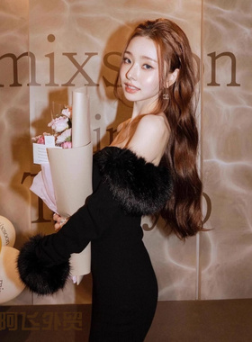 Flattering sexy floral print strapless dress宋智雅同款纯欲性