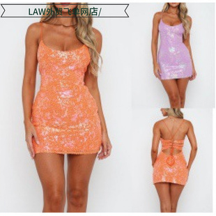 deep top Sexy dress时尚 camisole ball 性感吊带亮片蝴 sequin