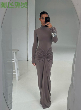 Sexy sleeveless fringe slim fit dress性感收腰显瘦纯色长裙褶