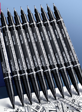 得力6823双头记号笔勾线笔黑色美术专用儿童幼儿园油性大头笔