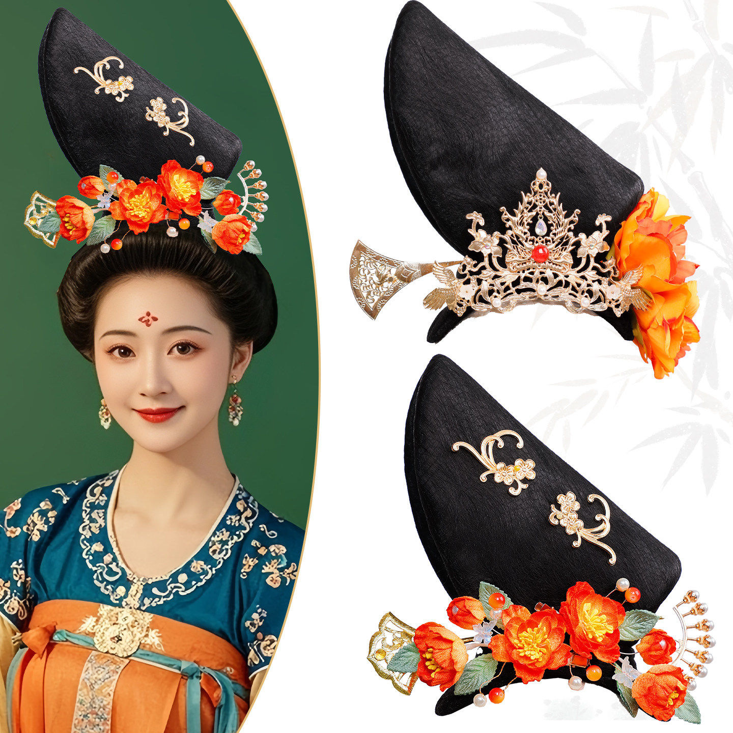 复古宫廷假发饰品套装唐风襦裙汉服花朵头饰古风舞台演出配饰女士