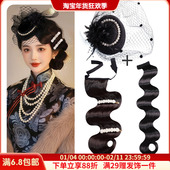 大上海民国风假发片手推波纹刘海假发复古旗袍造型头饰发夹网纱帽