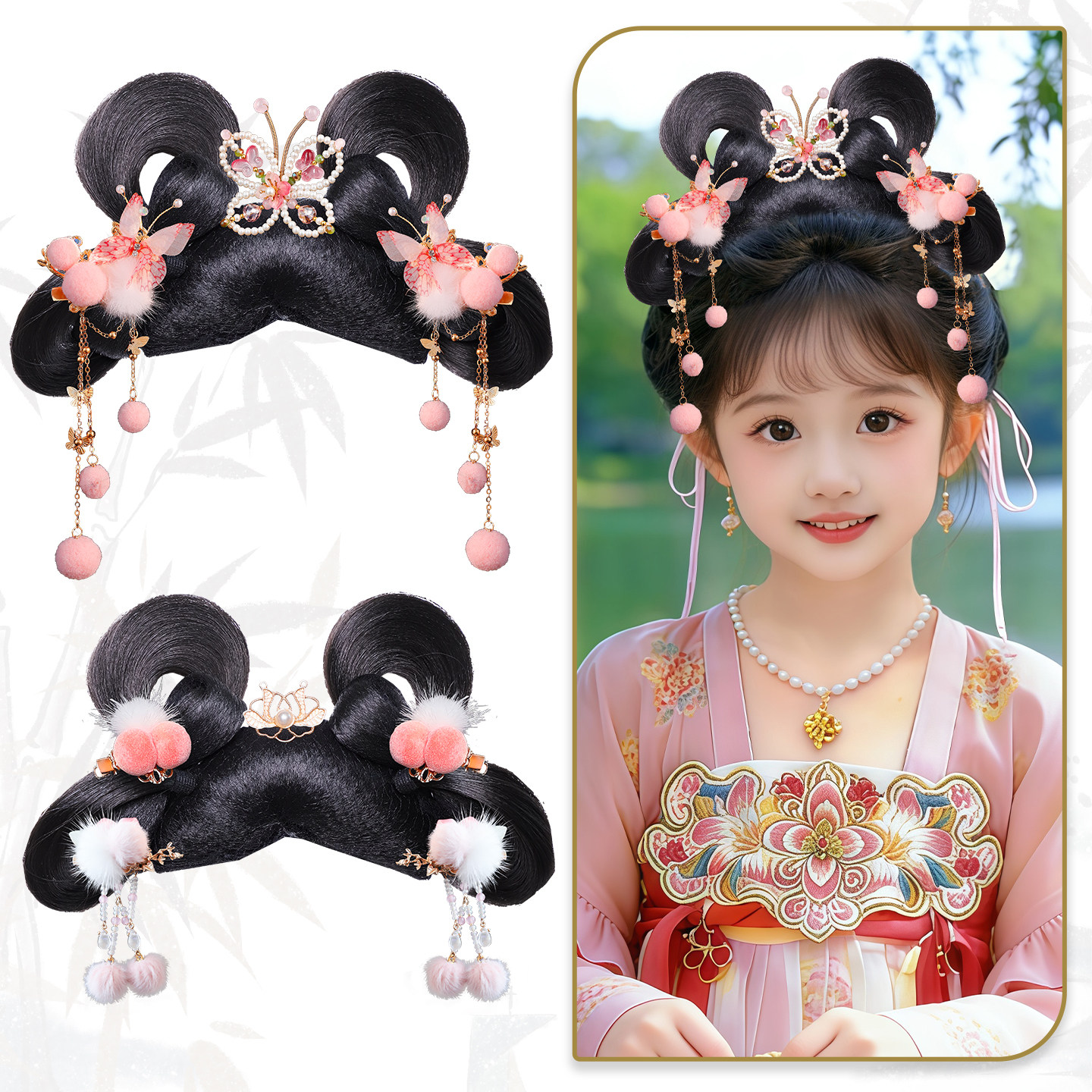 古风汉服头饰假发包女童一体式发髻可爱毛茸茸发夹子造型演出发饰,美发护发/假发,演出假发,淘宝优惠券,粉丝福利购,淘宝优惠卷