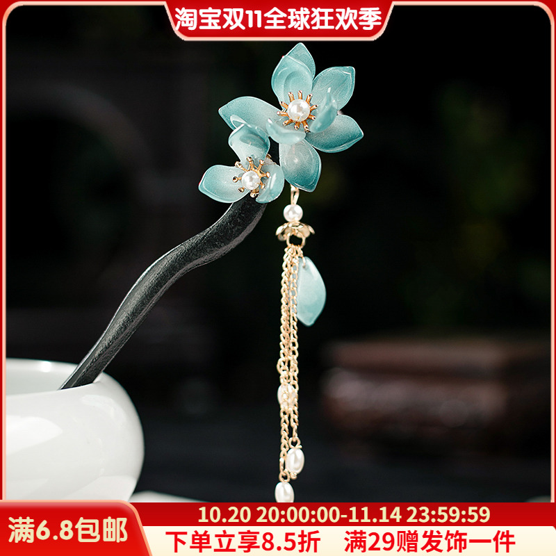 黑檀木发簪古风简约流苏