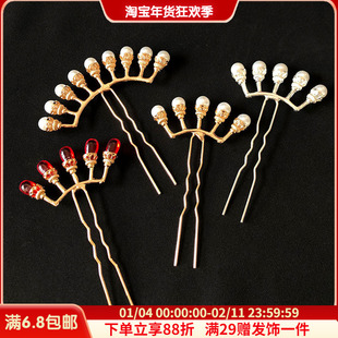 古装发冠百搭古风配饰宋风明制汉服发饰珍珠发排发钗五排u钗簪子