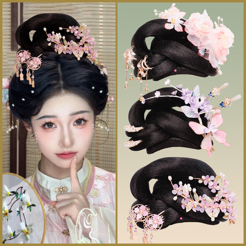 汉服假发唐风大头高发髻敦煌百搭贵妃发包古风演出婚礼复原款发包