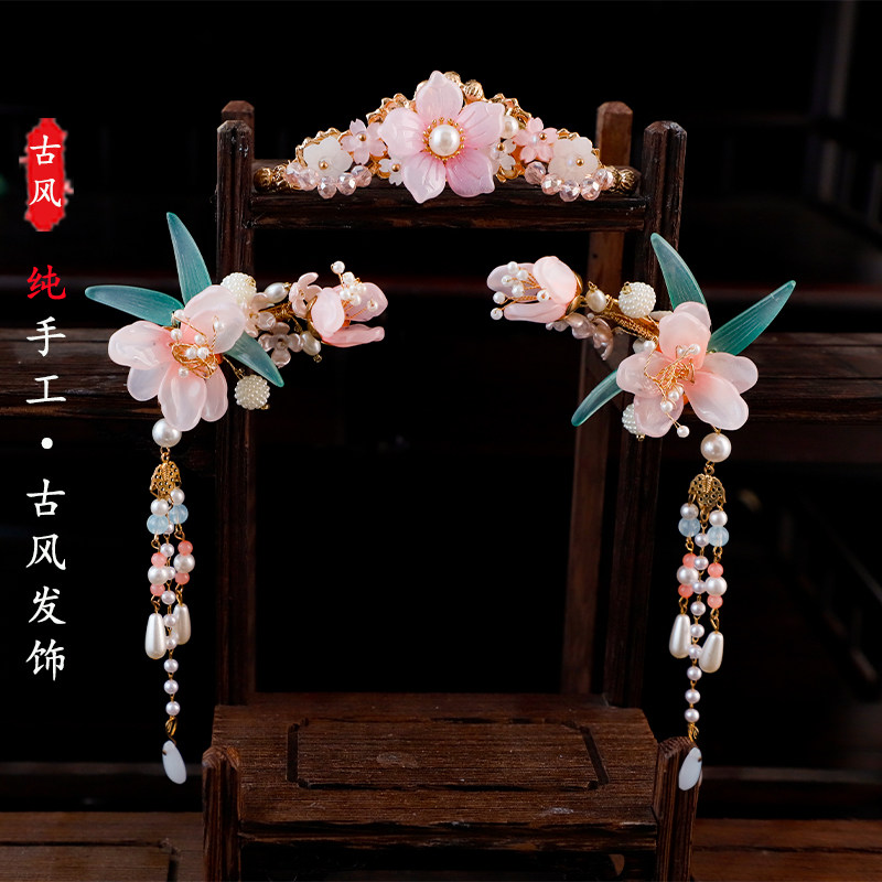 古风汉服头饰少女流苏发夹中国风古代步摇精美明制发冠对夹唐装饰