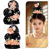 百搭儿童古风假发饰品组合一体式 发髻女童唐风写真造型垫发包头饰