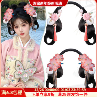 古风汉服甜美少女头饰假发一体式 发箍百搭气质日常花朵发夹头饰