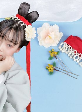 珍珠汉服古装u钗明制绢花