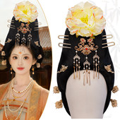 复古宫廷风一体式 假发包全包头套短发可用绢花流苏发饰组合百搭女