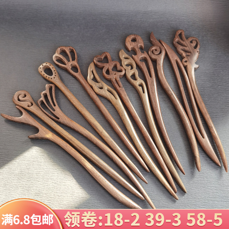 古风木质簪子黑檀木原木色簪子日常盘发简约一字簪素簪头钗发饰品
