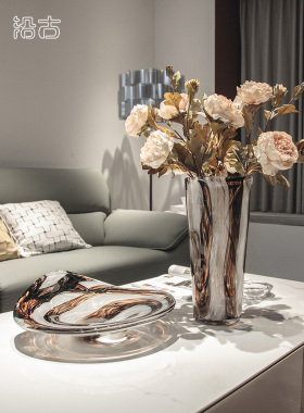 北欧轻奢琉璃花器花瓶样板间售楼部酒店客厅玄关餐桌果盘饰品摆件