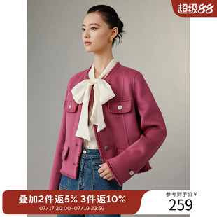 衣香丽影小香风短款双面呢大衣女冬气质垫肩毛呢外套