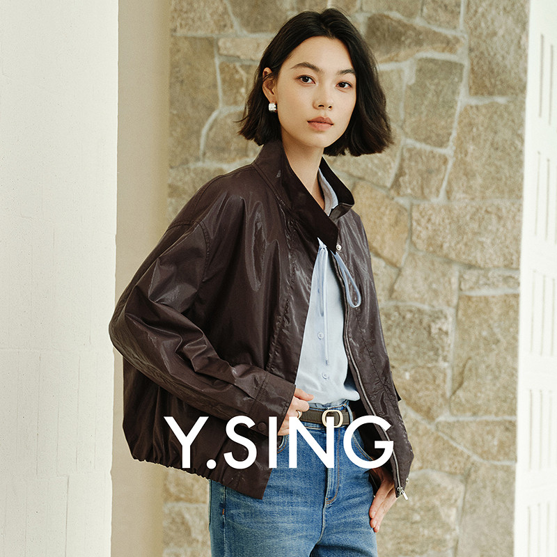 【100%棉】衣香丽影立领涂层短外套女2026年秋装新款抽褶收腰风衣