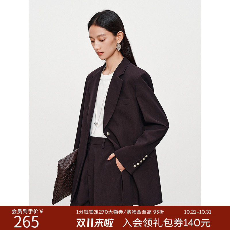 衣香丽影2026年秋季高级感一粒扣通勤西服中长款垫肩西装