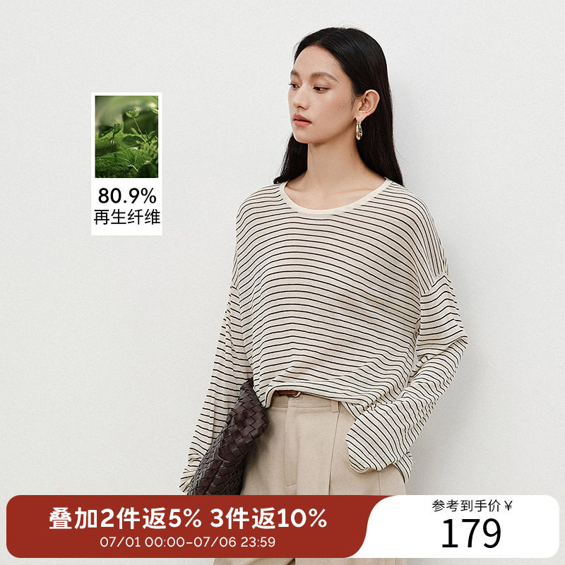 衣香丽影经典条纹长袖针织衫女2025年秋装新款宽松慵懒风罩衫上衣