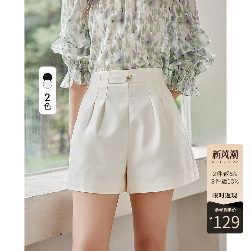 衣香丽影【断码福利】褶裥短裤女夏装高腰显瘦短款休闲直筒裤子
