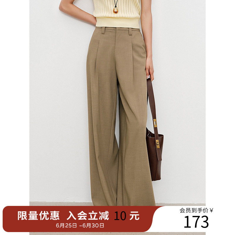 衣香丽影高腰阔腿休闲裤女2025年秋款腰部打褶垂感顺滑裤子