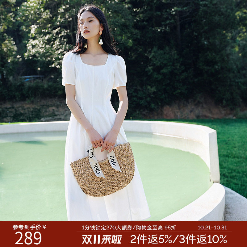 衣香丽影肌理感连衣裙女夏装收腰气质绝美小白裙子