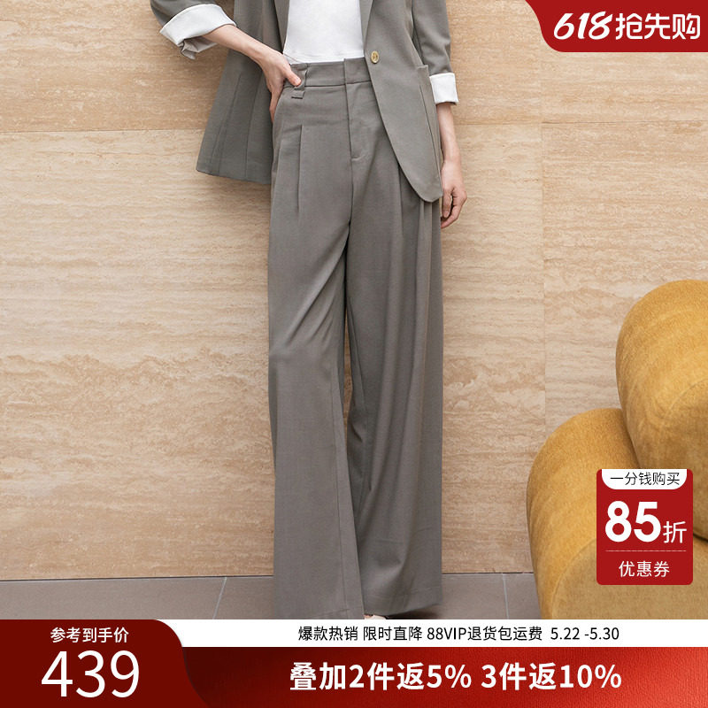 衣香丽影灰色西装裤休闲裤女2026年春装新款阔腿长裤子150316104
