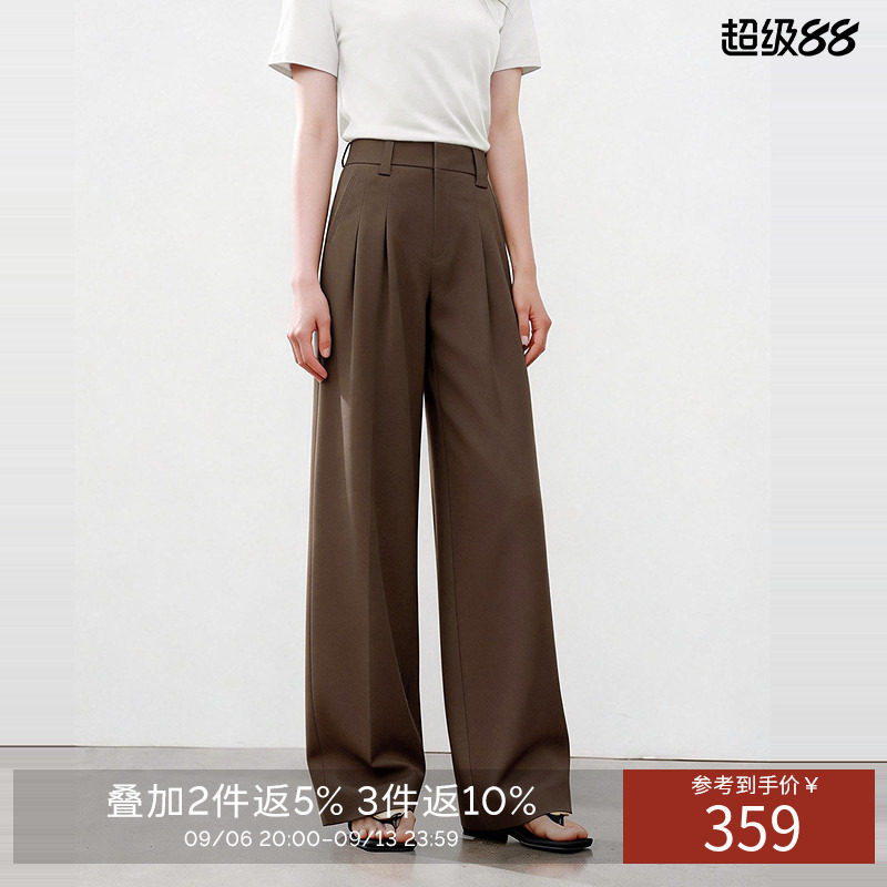 衣香丽影卡其色西装休闲裤女宽松直筒2026秋新阔腿长裤150216104