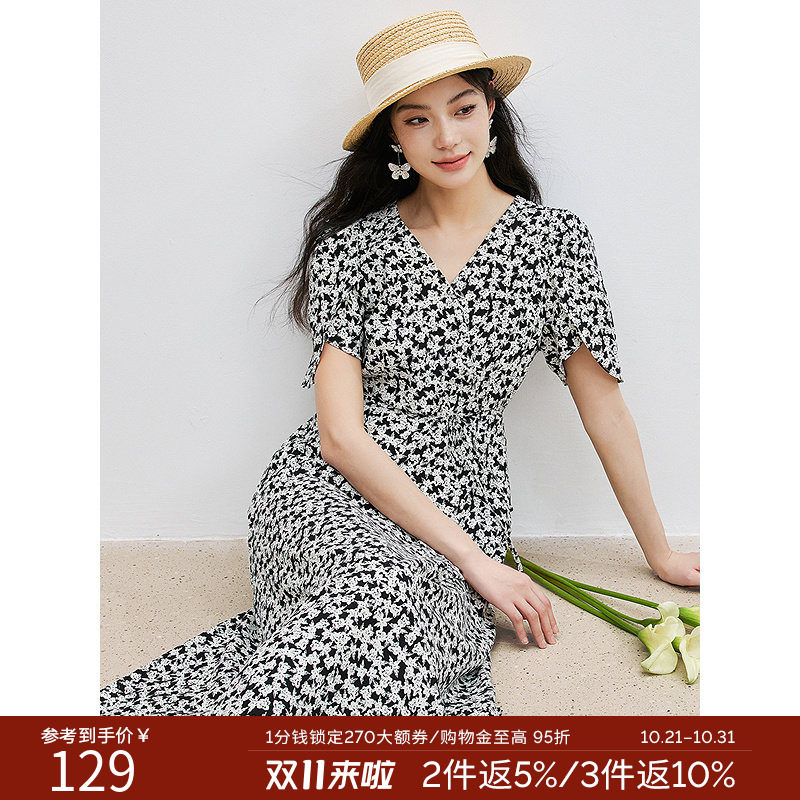 【断码福利】碎花连衣裙女夏气质减龄设计感泡泡袖雪纺裙子