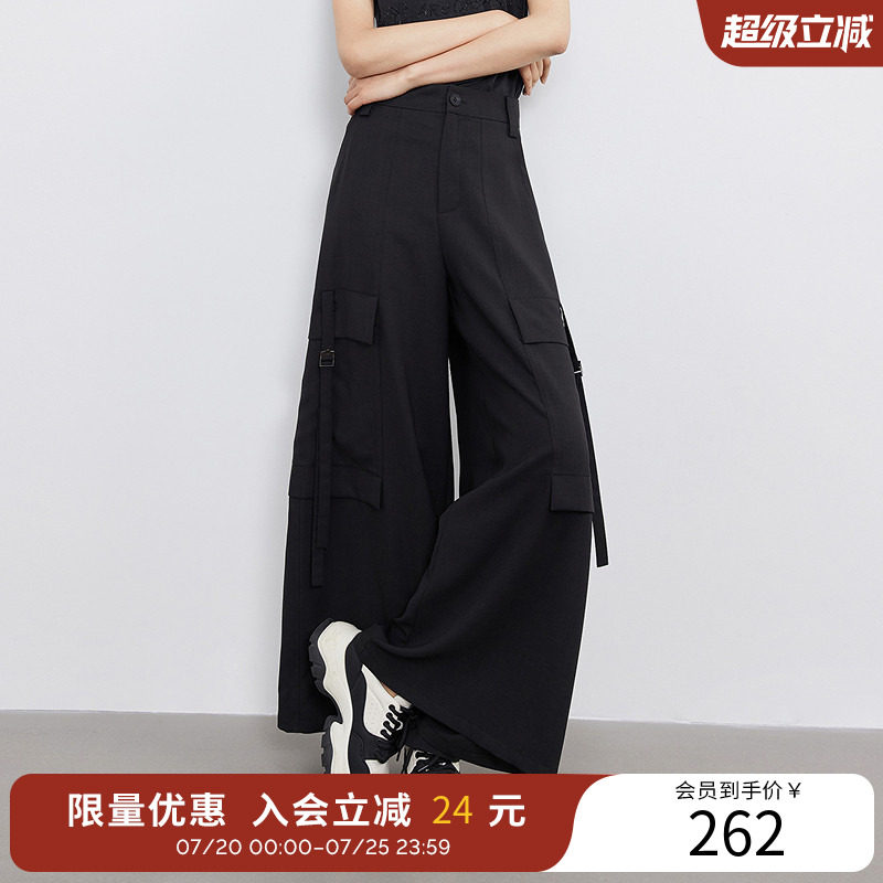衣香丽影黑色工装阔腿裤女2026年夏装新款宽松休闲裤子150416117