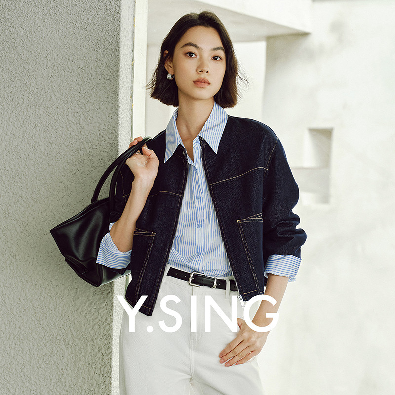 衣香丽影立领牛仔短外套女2026年秋装新款简约原色复古工装薄外套