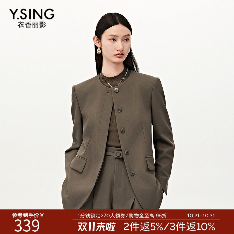 【商场同款】Y.SING衣香丽影2026秋冬无领西装中长外套150821903