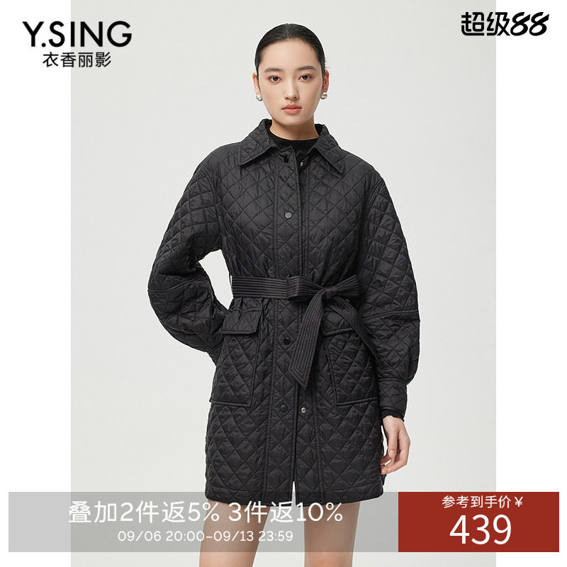 衣香丽影2026年冬装菱格纹优雅休闲轻薄保暖中长款棉衣