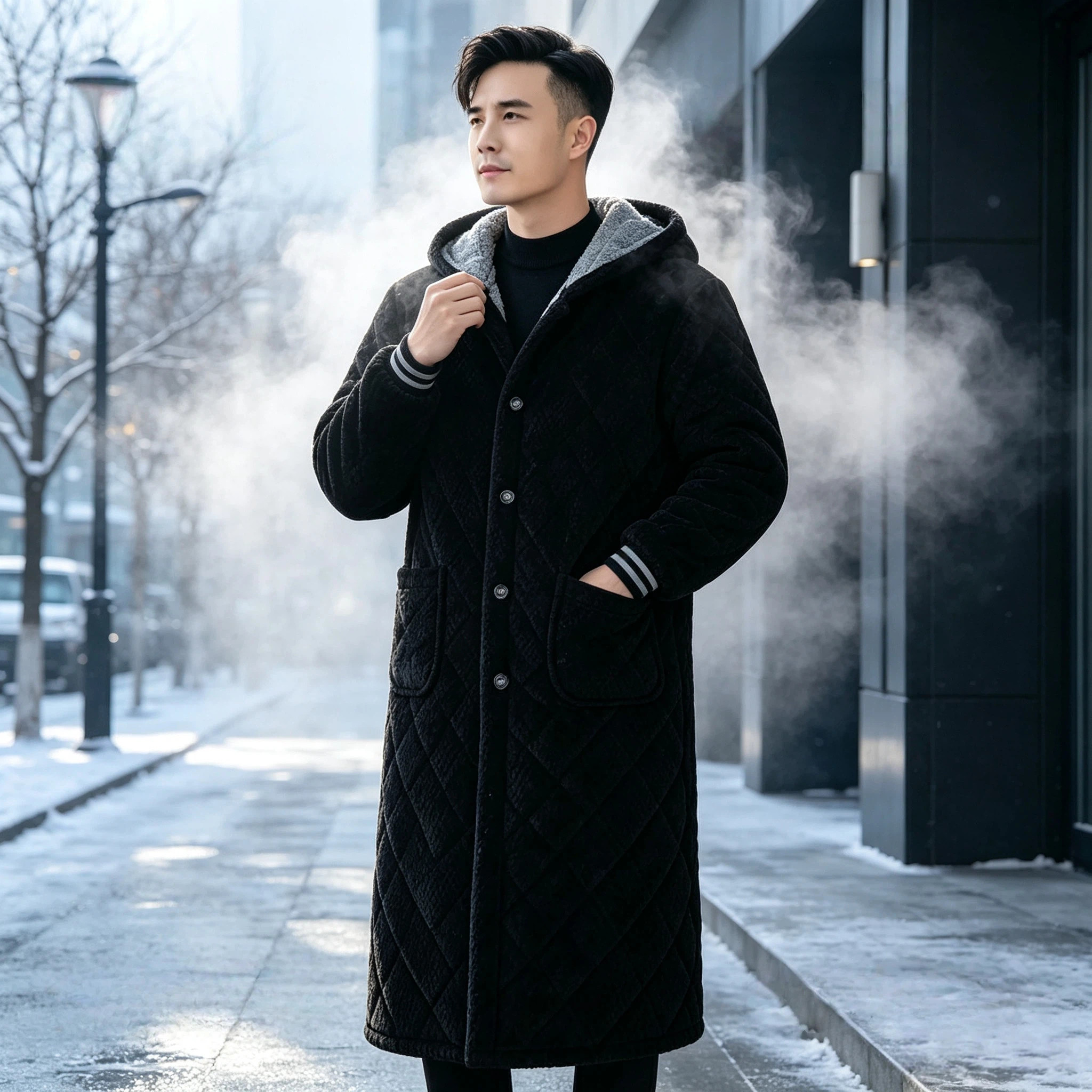 罩衣男款工作服加长过膝冬季加绒加厚家用厨房棉衣洋气可外穿保暖