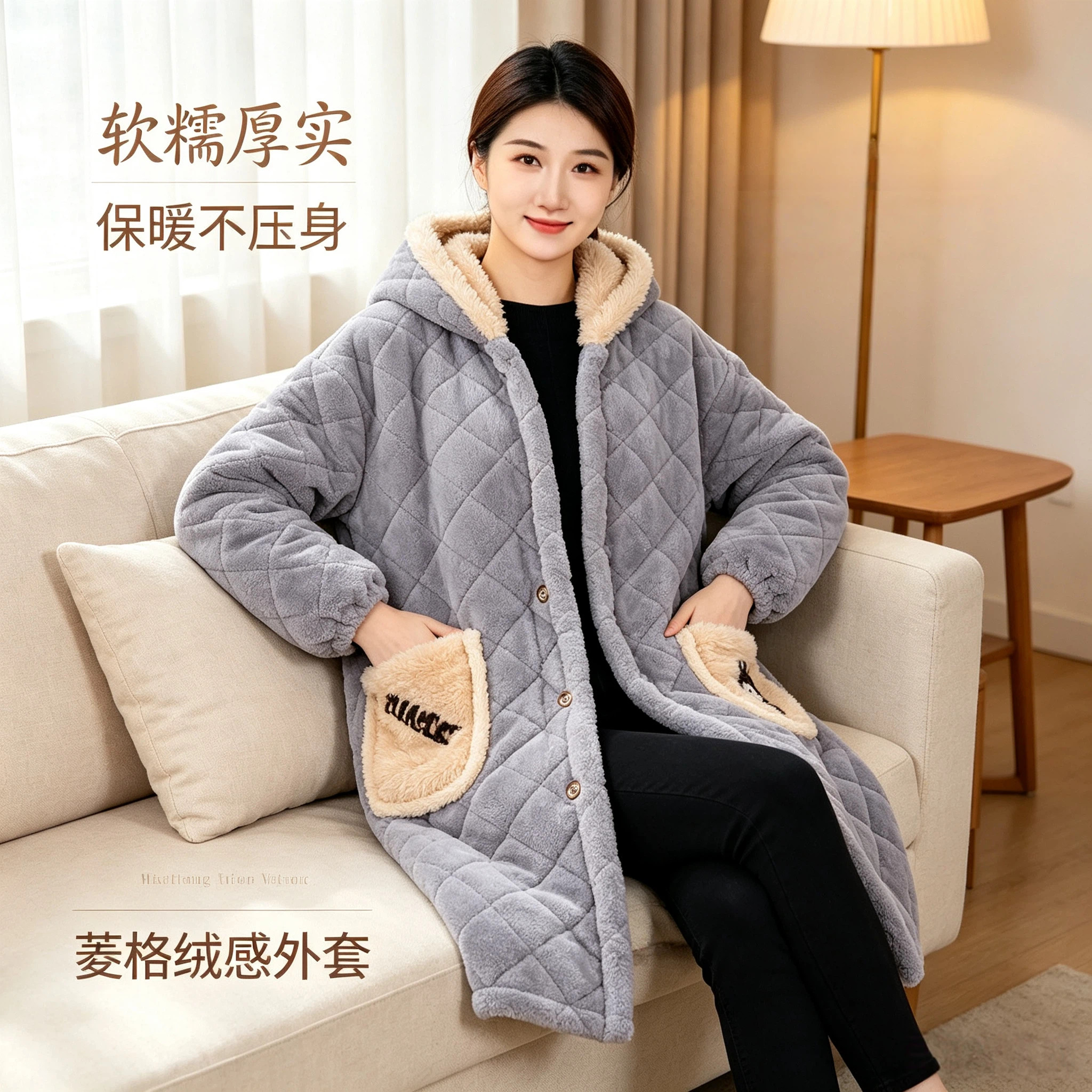 罩衣女士2026新款时尚长款棉衣洋气冬季加绒加厚家用厨房围裙干活