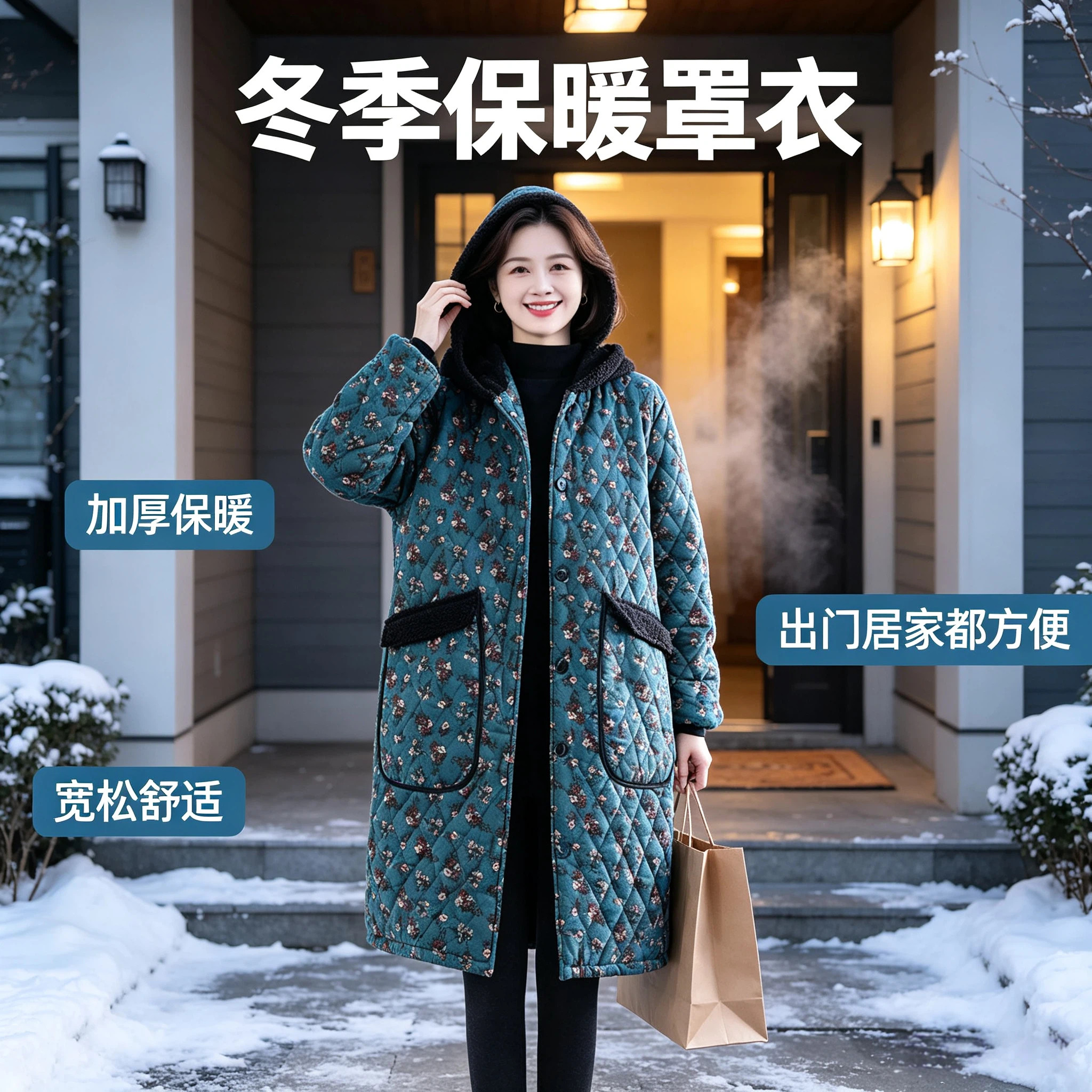 罩衣女士2026新款洋气工作服外套冬季加绒加厚家用时尚棉衣四川省