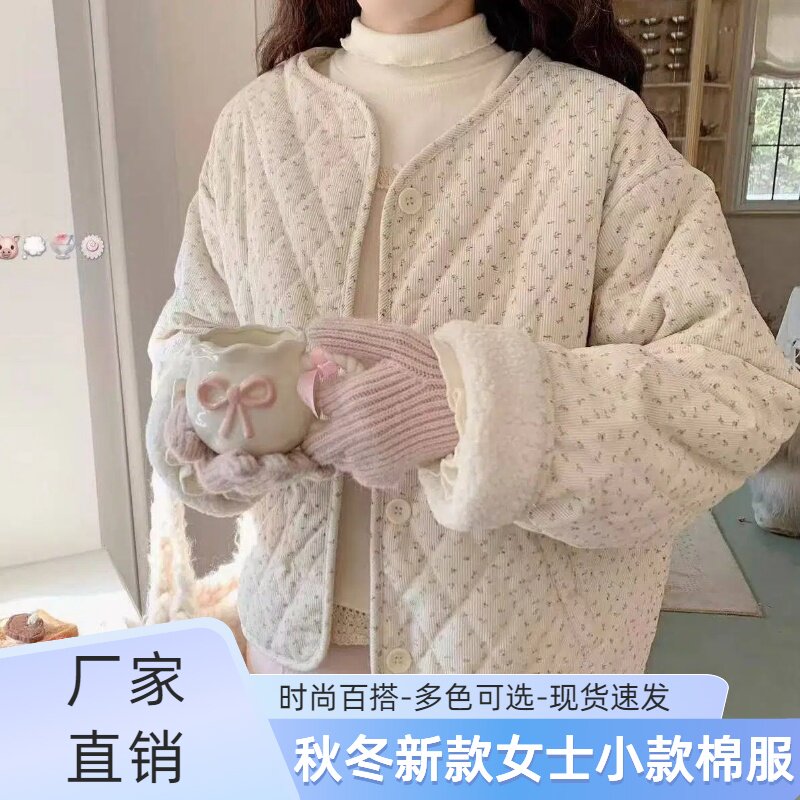 碎花棉服罩衣女新款围裙小个子夹围裙