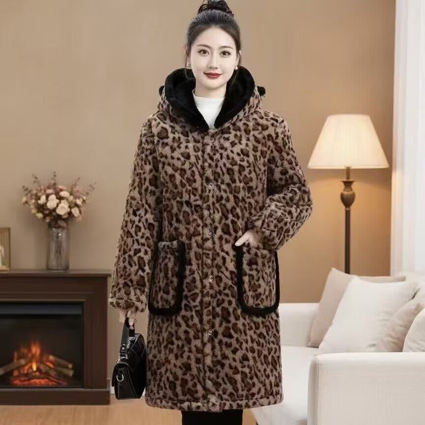 罩衣女新款棉服加绒加厚冬季围裙豹纹时尚棉衣工作服干活防脏厨房