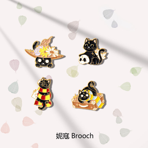 可爱动物魔法猫胸针饰品创业卡通暗黑星空图案猫咪男女衣领小别针