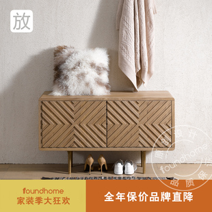 橱收纳置物柜鞋 柜北欧实木玄关柜侘寂中古风鞋 柜 门厅鞋 foundhome