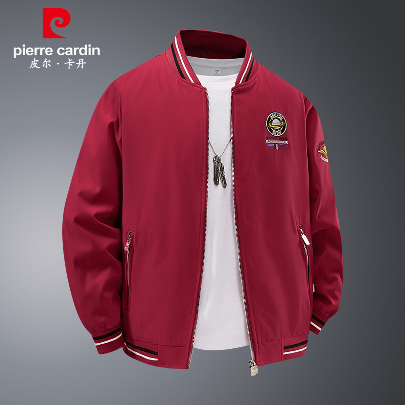 皮尔卡丹正品休闲宽松春秋季新款外套男棒球服潮流刺绣帅气夹克衫