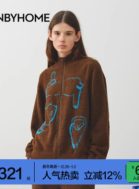 JNBYHOME江南布衣25新品针织衫家居服开衫上衣复古睡衣外套半边绒